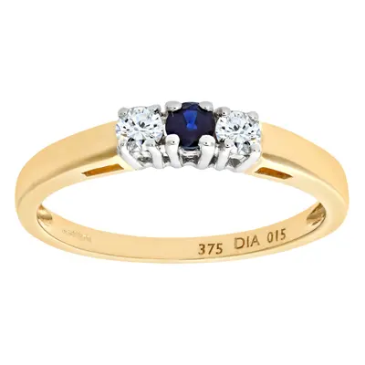 (R) Jewelco London 9ct Yellow Gold Diamond and Sapphire Stone Ladies Ring