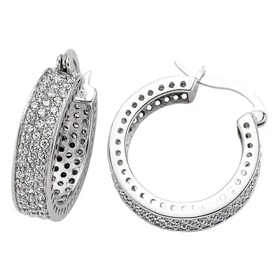 Jewelco London Ladies Sterling Silver Cubic Zirconia Huggie Hoop Earrings 24mm - GVE100