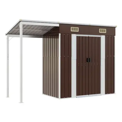 (brown) vidaXL Garden Shed with Extended Roof Outdoor Tool Shed Storage Shed Steel