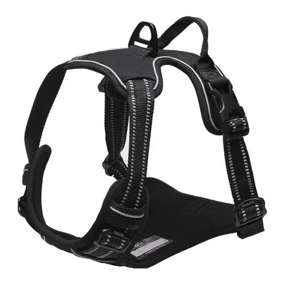 (Black, L) Rushing Pet Dog Reflective Harness Oxford Padded Soft Vest Chest strap Back