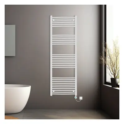 (White, 1800x600mm) Pre-filled Electric Curved Heated Towel Rail Radiator Thermostatic