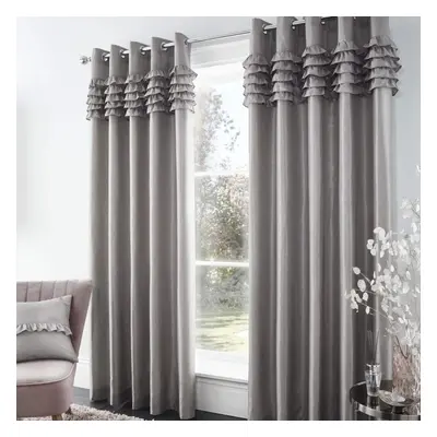 (90x90") Catherine Lansfield Flamenco Silver Grey Fully Lined Eyelet Ring Top Curtains