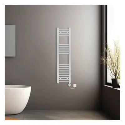 (Chrome, 1200x300mm) Prefilled Electric Heated Towel Rail Radiator Curved Thermo Smart WiFi