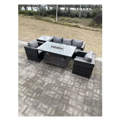 Fimous Outdoor PE Rattan Garden Furniture Gas Fire Pit Dining Table