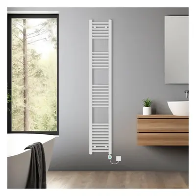 (White, 1800x300mm) Bathroom Prefilled Electric Heated Towel Rail Straight Radiator Thermo Smart