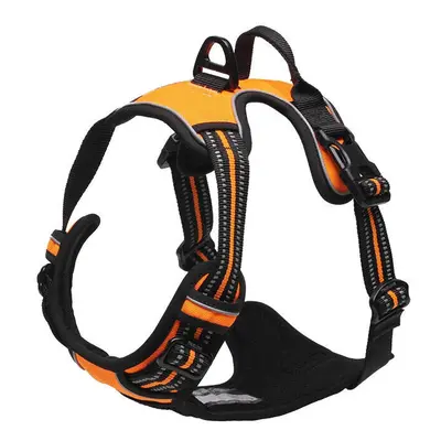 (Orange, M) Rushing Pet Dog Reflective Harness Oxford Padded Soft Vest Chest strap Back