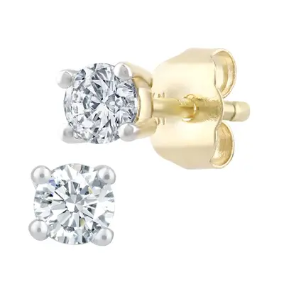 Jewelco London 9ct Yellow Gold Round 1/4ct Diamond Solitaire Stud Earrings - PE0AXL37579KY