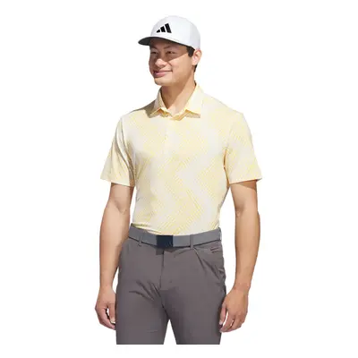 (L, Ivory/Semi Spark) adidas Golf Mens Ultimate Allover Print Sustainable Polo Shirt