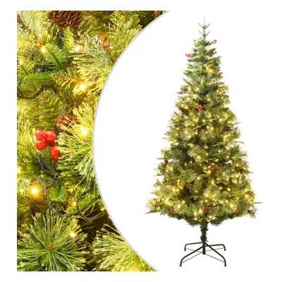 vidaXL Pre-lit Christmas Tree with Pine Cones Artificial Tree Green PVC and PE