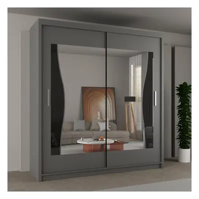 (Grey, 120) Antilia Sliding Mirror Door Wardrobe