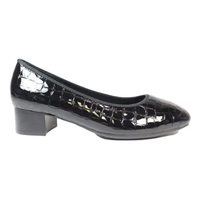 (5 (Adults')) Black Croc Patent Leather Womens Slip On Heeled Court Shoes