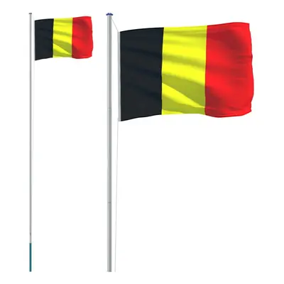 vidaXL Belgium Flag and Pole 6.23 m Aluminium Outdoor Garden Camper Flag Pole