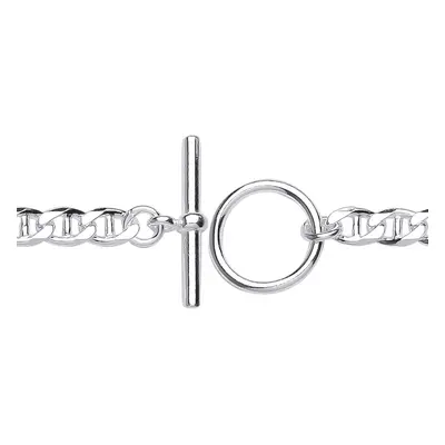 Jewelco London Ladies Rhodium Plated Sterling Silver Mariner Anchor Curb Link T-Bar Toggle Brace