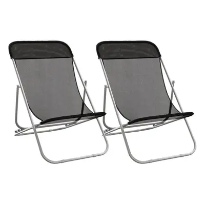 (black) vidaXL Folding Beach Chairs Lounger pcs Textilene and Powder-coated Steel