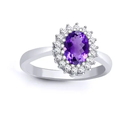 (T) Jewelco London 9ct White Gold H I2 0.23ct Diamond and Oval Purple 0.7ct Amethyst Classic Roy