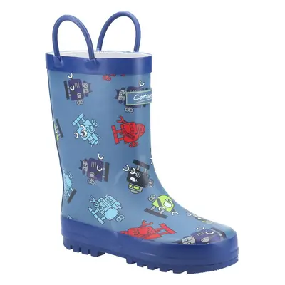 (8 UK Child, Blue) Cotswold Childrens/Kids Puddle Robot Wellington Boots