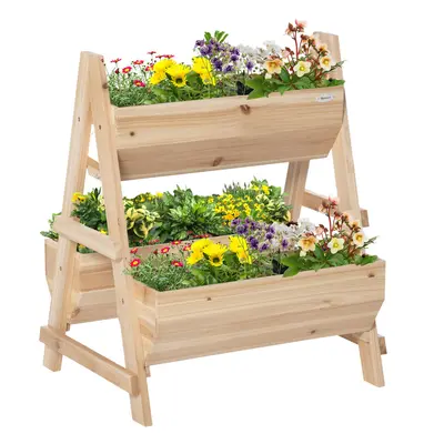 Outsunny Raised Garden Bed Wood Planter Box with Stand for Vegetables Flowers