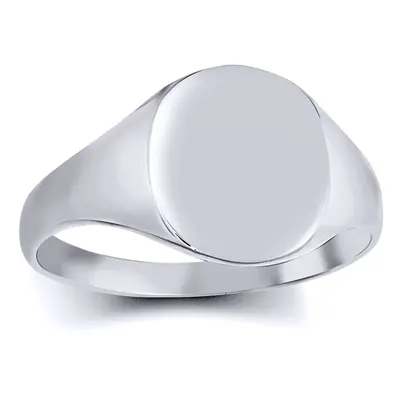 (Q) Jewelco London Solid Rhodium-plated Sterling Silver Polished Round Oval Signet Ring - ARN125