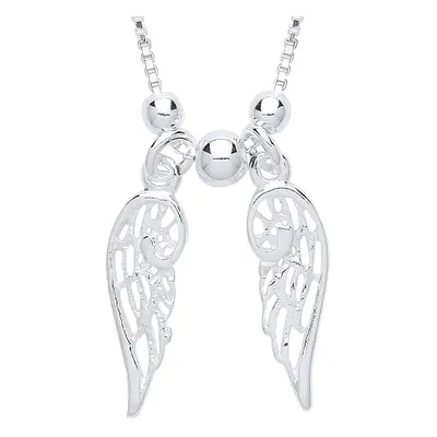 Jewelco London Ladies Sterling Silver Angel Wings Charm Necklace inch - GVK291