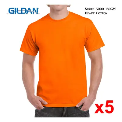 (L) Packs Gildan T-SHIRT Blank Plain Basic Tee Men Heavy Cotton (Safety Orange)