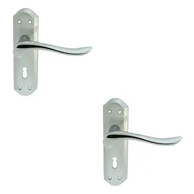 2x PAIR Curved Lever on Sculpted Edge Backplate x 48mm Satin/Polished Chrome