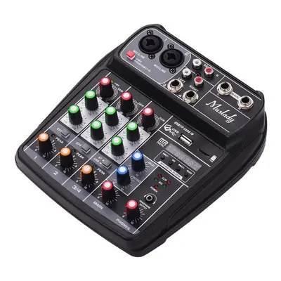 (Black, EU) Compact Sound Card Mixing Console Digital Audio Mixer 4-Channel BT MP3 USB Input +48