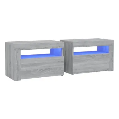 vidaXL 2x Bedside Cabinets with LEDs Grey Sonoma LED Side Cabinet End Table