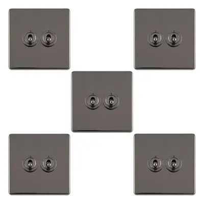 5 PACK Gang Double Retro Toggle Light Switch SCREWLESS BLACK NICKEL 10A Way