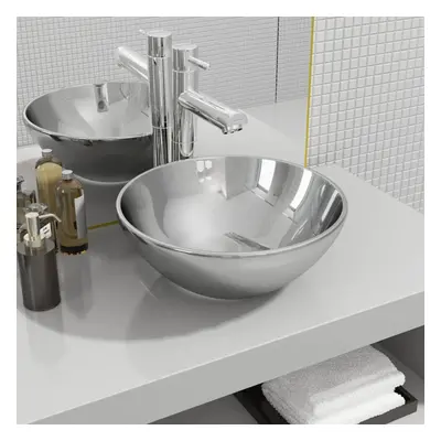 vidaXL Wash Basin 32.5x14cm Ceramic Silver Bathroom Washroom Sink Bowl Unit