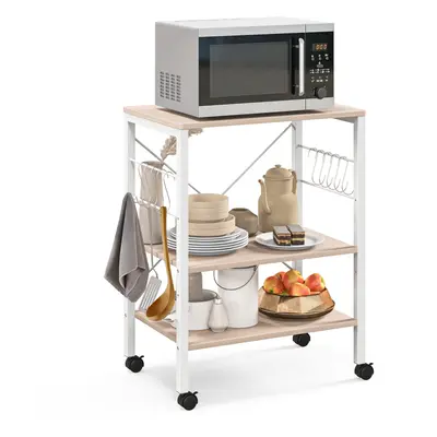 3 Tier Rolling Serving Cart Utility Storage Kitchen Trolley Organiser W/ Hooks