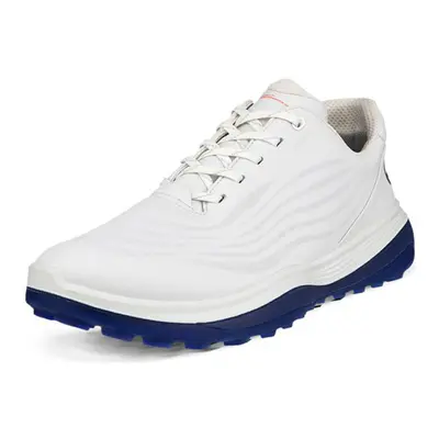 (UK 10, White/Blue) Ecco Mens LT1 Lace Up Waterproof Spikeless Full Grain Leather Golf Shoes