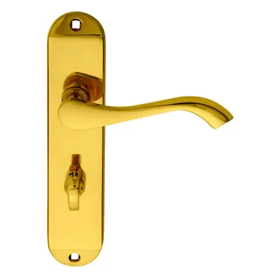 PAIR Curved Handle on Chamfered Bathroom Backplate x 40mm Polished Brass