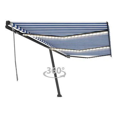 vidaXL Manual Retractable Awning with LED 600x350 cm Blue and White Balcony