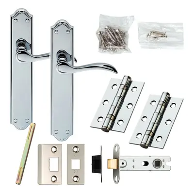 Door Handle & Latch Pack Chrome Victorian Scroll Lever on Backplate x 45mm