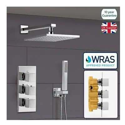 2 WAY SQUARE CONCEALED THERMOSTATIC MIXER VALVE HAND HELD SHOWER HEAD | ROSE