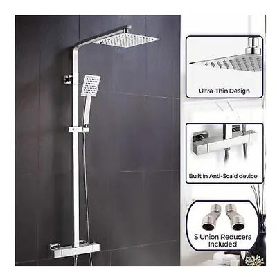 Square Exposed Twin Head Mixer Shower and Thermostatic Bar Set