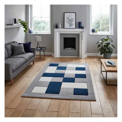 (Grey / Navy, x cm) Think Rugs Brooklyn BRK04 Box Checkers Geometric Rugs Multi Colour Small Ext