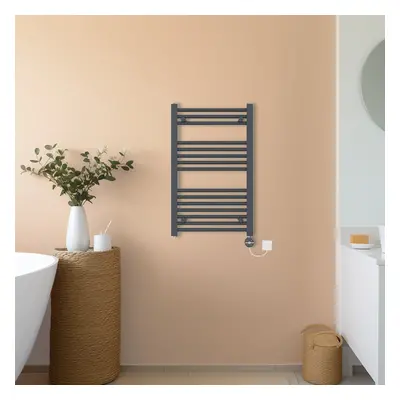 (Anthracite, 800x500mm) NRG Prefilled Thermostatic Electric Straight Heated Towel Rail Radiator