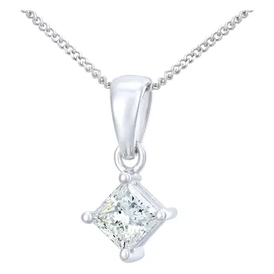 Jewelco London 18ct White Gold Princess 1/2ct Diamond Solitaire Pendant Necklace inch 46cm - PP0