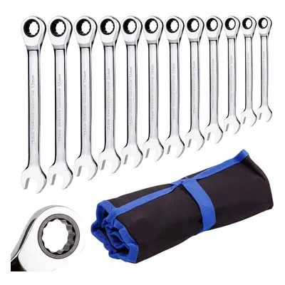 (Metric 12pcs) Ratchet Wrench Set Combination Wrench Piece Set, Metric Sizes from 8mm to 19mm wi