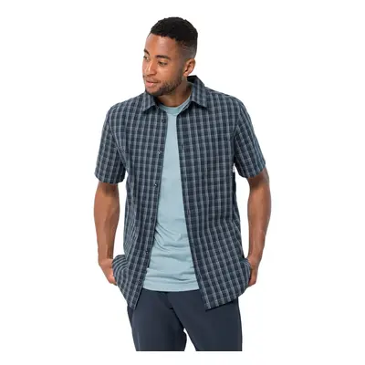 (XL, Night Blue Checks) Jack Wolfskin Mens Hot Springs Checked Organic Cotton Casual Shirt