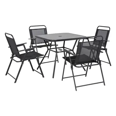 Outsunny Outdoor Dining Set W/ Umbrella Hole Table, Patio Furniture Sets, Black