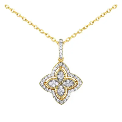 Jewelco London 14k Gold-plated Silver Round CZ Pointed Quatrefoil Clover Pendant Necklace - ANC0