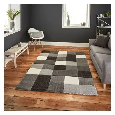 (160x220cm) Brooklyn Modern Rugs in Squares of Grey Thick Soft Mats