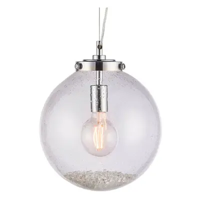 Hanging Ceiling Pendant Light Chrome & GLASS Modern Round Shade Lamp Bulb Holder