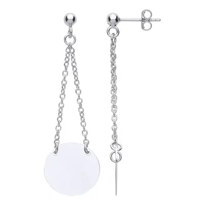 Jewelco London Ladies Sterling Silver Disc Ball & Chain Stud Drop Earrings - GVE763