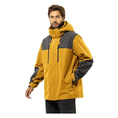 (L, Curry) Jack Wolfskin Mens Jasper 2L Waterproof Walking Hiking Hooded Jacket - Curry