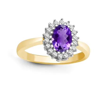 (S) Jewelco London 9ct Yellow Gold H I2 0.23ct Diamond and Oval Purple 0.7ct Amethyst Classic Ro