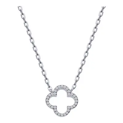 Jewelco London Silver Round CZ Clover Halo Lucky Charm Pendant Necklace 16-18" - ANC097