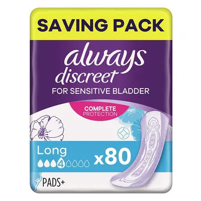 Always Discreet Incontinence Pads for Women, Long, Saving Pack x High Absorbency Pads